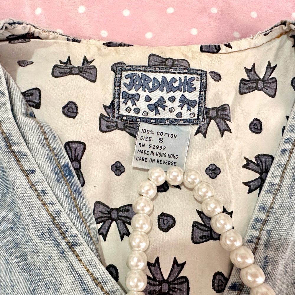 VTG 80s 90s Jordache Denim Vest with Bows - Picture 3 of 16